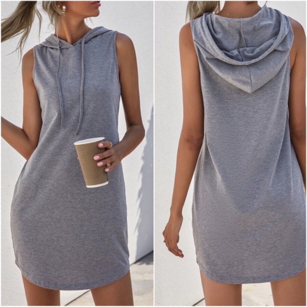 Casual Blue Minimalist Sleeveless Hoodie Dress - Picture 6 of 9